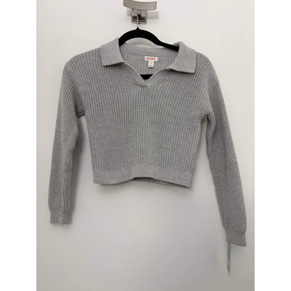Cat & Jack Gray Cropped Collared Sweater Size 6/7 NWT